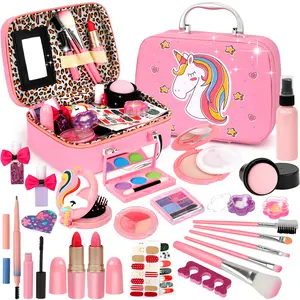 Girls' Makeup Set, Washable Makeup Kit for Kids, Authentic Children's Cosmetics, Princess-Themed Makeup Set with Case, Ideal Birthday or Christmas Gift for Children Ages 3 and Up.