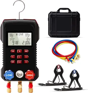 Three-Port Manifold Gauge, Digital HVAC Gauge, Aprvtio AMF-300 AC Manifold Gauge Set with 3000PSI Hoses and 2 Wired Temperature Clamp Probes Thermometers , Refrigerant Gauges for Automotive HVAC System HVAC Tools Kit R134a R22 R12 Manifold Data Logging