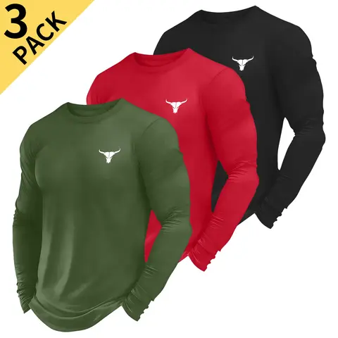 Men's Polyester Crew Neck Long-Sleeve Base Layer T-Shirt - Quick-Dry, Breathable, Anti-Sweat Fabric, Basic Style Activewear for Athletic Training, Gym Workouts, Base Layer Men's Long-Sleeve T-Shirts
