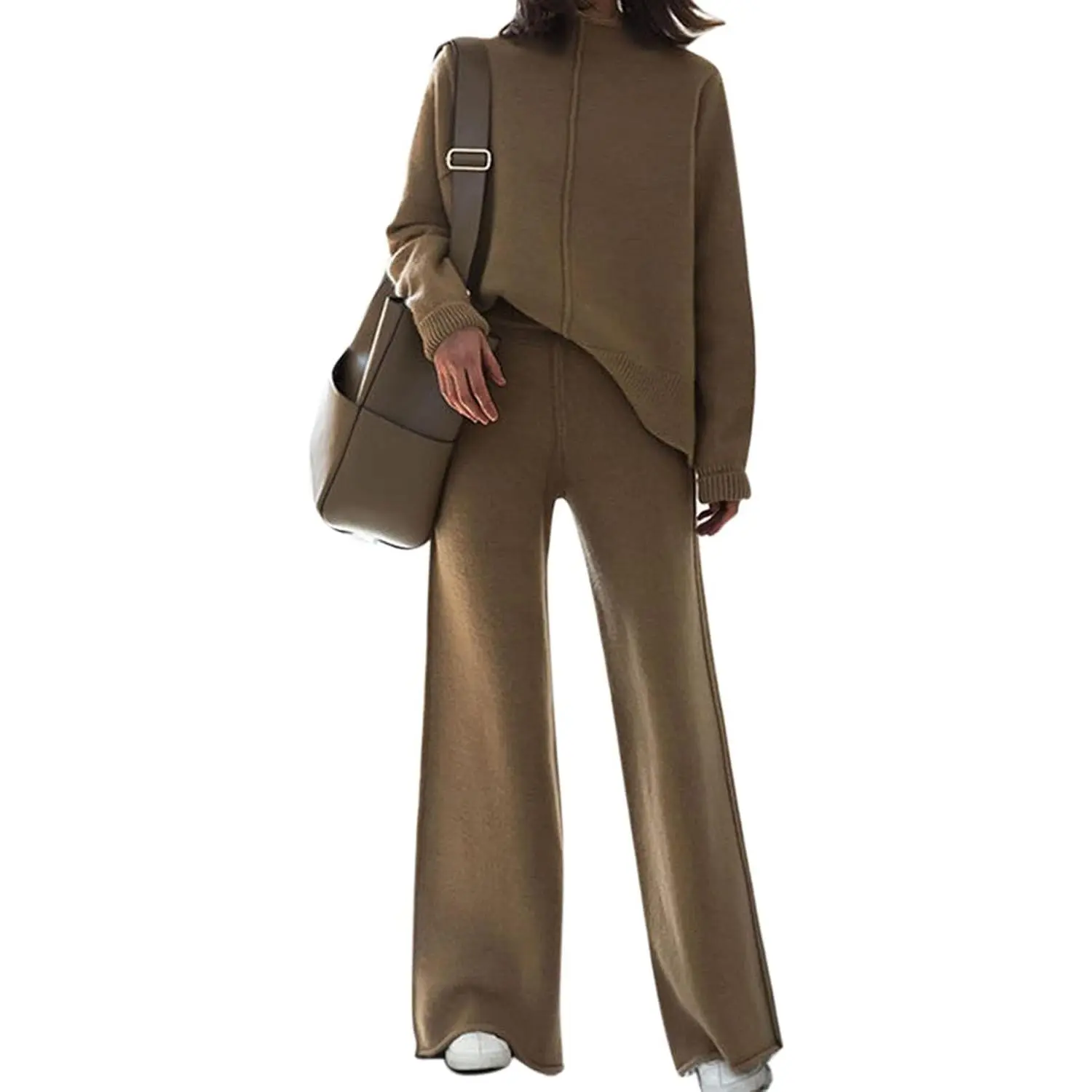 Yimoon Women Sweater Set 2 Piece Knit Sweatsuit Turtleneck Sweater Top and Wide Leg Pant Lounge Outfits