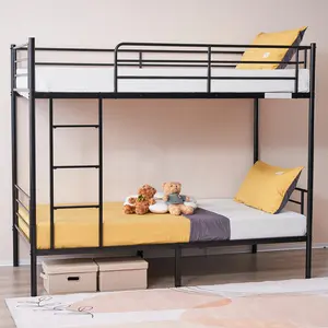 summervibes Black Iron Twin Size Bunk Bed with Ladder for Kids, Sturdy Heavy-Duty Kids Bunk Bed Frame for Bedroom Space Saving