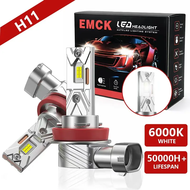 OKCKMK H11/H8/H9 LED Car Bulb Set, 30,000 lumens, 6000K cool white light, 50,000-hour lifespan, day/night bulbs, fog lights, CANBUS compatible, no flickering, IP68, plug-and-play