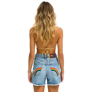 HI RISE SKATER CUTOFF RAINBOW BACK POCKET - SUPER LIGHT
