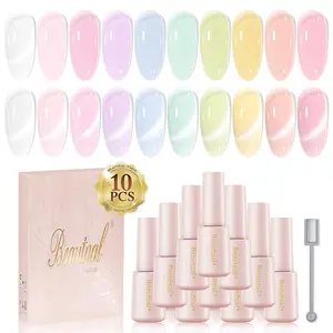 Beautpal Magnetic Jelly Gel Nail Polish Set 10PCS Semitransparent Pastel Gel Polish Colors Including Cat Eye Gel Polish Soak Off UV Nail Polish Home DIY Manicure Nail Salon 7ml