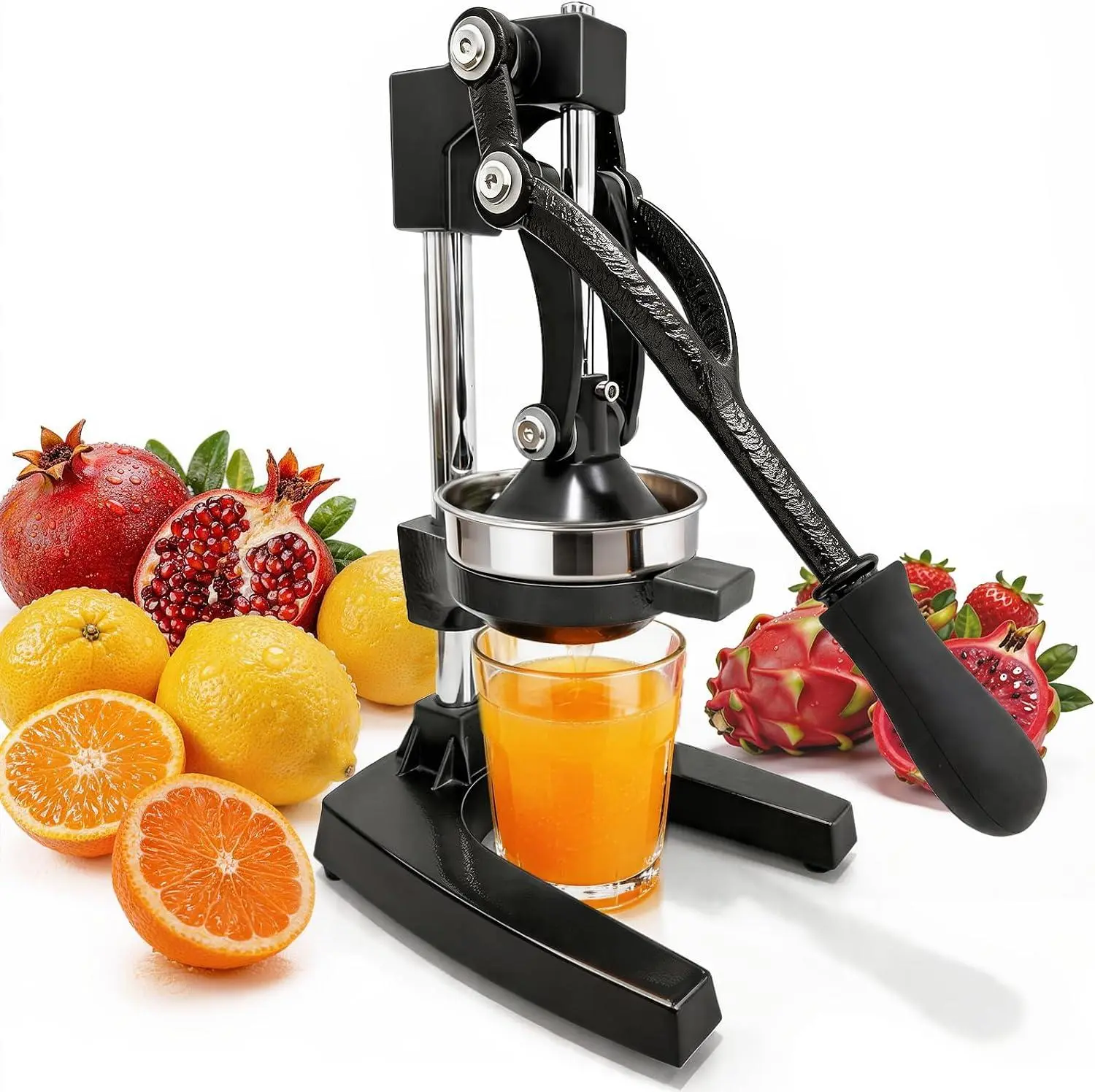 Imgrose Black Cast Iron Manual Citrus Juicer - Heavy Duty Hand Press for Orange Lemon, Stainless Steel Components, Easy to Clean Kitchen Utensil