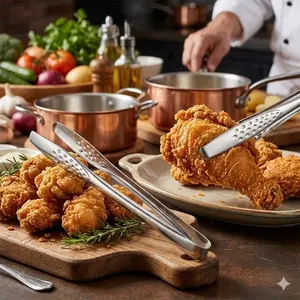 Stainless Steel Grilling Tongs Extra Long Handle Heat Safe Non Slip Serrated Head Perfect for BBQ Steak Flips Camping Outdoor Cooking Essentials