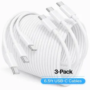 USB-C to USB-C Cable 3-Pack 6.5FT, 60W Fast Charging Cord for iPhone 17/16/15, iPad & Samsung Galaxy S25/S24/Z Flip 7