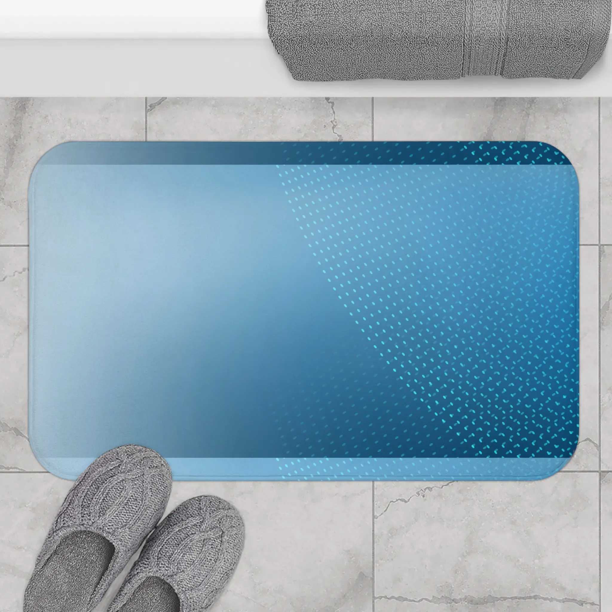 Blue Gradient Dot Pattern Bath Mat | Modern Bathroom Decor