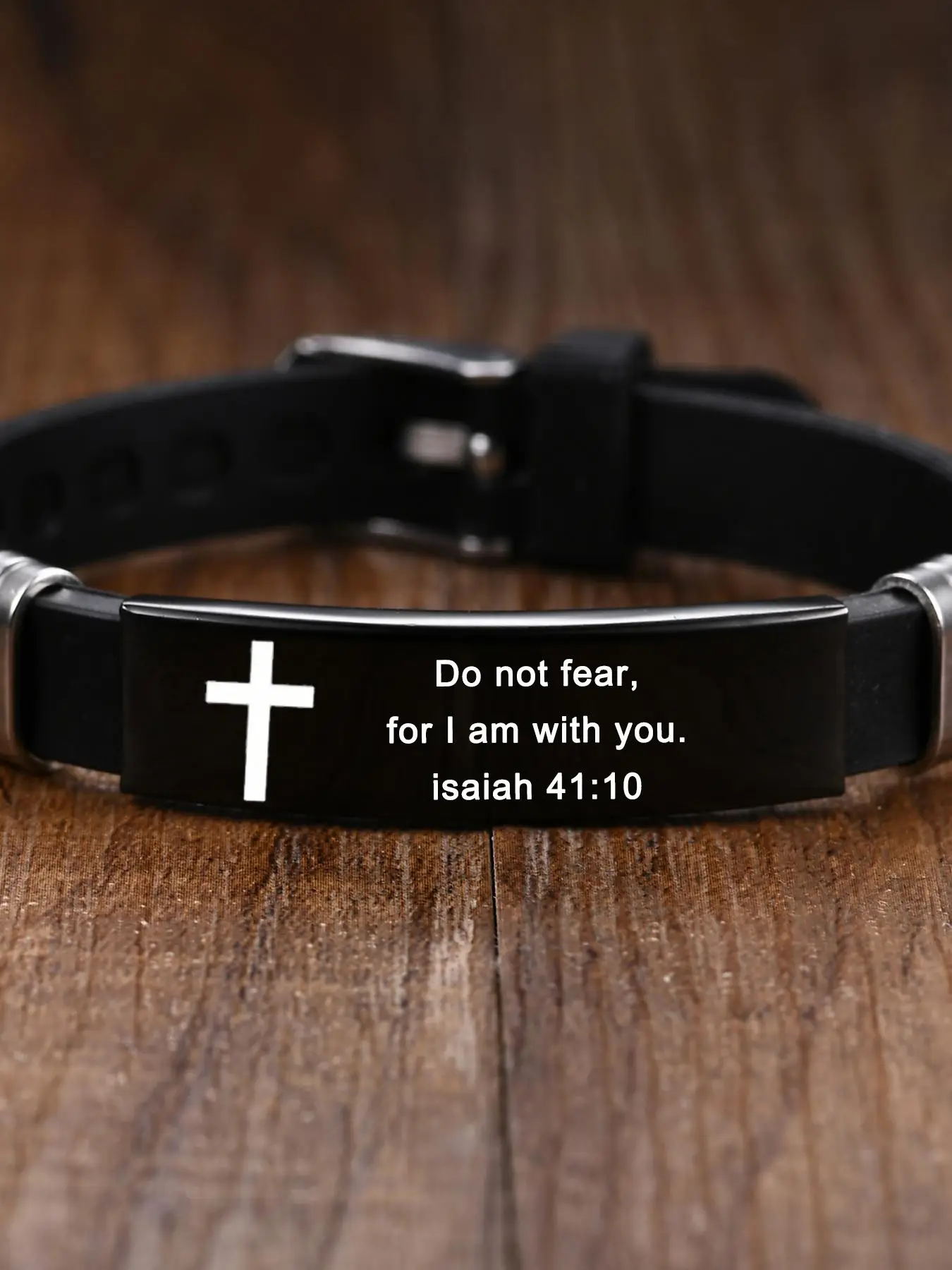 Adjustable Silicone Bible Verse Bracelet, Gifts for Her, Stainless Steel Cross & Letter Design Strap Bracelet for Men & Women, High Quality Bracelet,