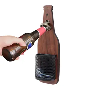 Mountable Bottle Opener - Rustproof Wall Mounted Design, Built in Catcher | Iron and Wood, Easy to Install, for Bar Party Kitchen Décor Gift for Men and Dads, Side Bottle Opener, Standard Size