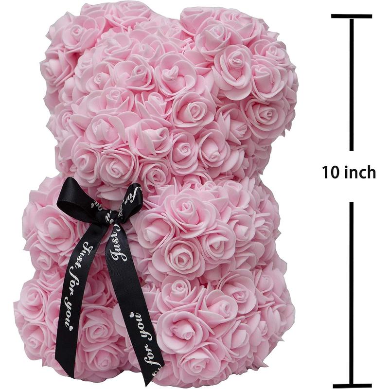 Rose Bear Rose Teddy Bear Flower  Black Box for Valentines Gifts Anniversary Christmas,Birthdays Bridal Showers -Fully Handmade 10 inch Flower Bear Clear  Box (Light Pink)