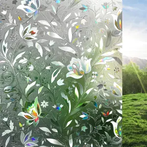 Window Privacy Film, Decorative Stained Glass Window Film, Sun Blocking Window Clings, Renter-Friendly Static Cling Frosted Window Sticker Covering for Home, Rainbow Tulip 17.5" x 78.7" Flower Light Door Removable Room Vinyl Ornaments Tiles Sticker