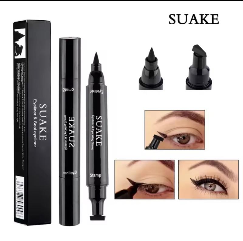 SUAKE 2-in-1 Winged Stamp Liquid Eyeliner Pencil Waterproof Fast-Drying Double-Ended Black Seal Eye Liner Pen for Women Cosmetics