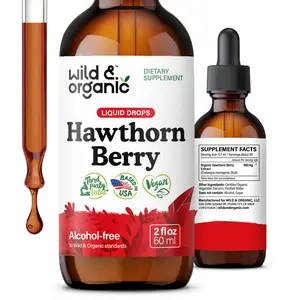 Wild & Organic's Hawthorn Berry Extract Drops 600 mg - Liquid Hawthorne Supplement for Overall Support - Vegan, Sugar & Alcohol-Free Herb Tincture