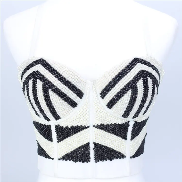 Beaded Corset Bustier for Women, Sexy Strapless Tube Top with Fishbone Boning, Sleeveless Lady Crop Shaper for Party Outfits, Athletic, Sportswear, Activewear, Halloween, Basics