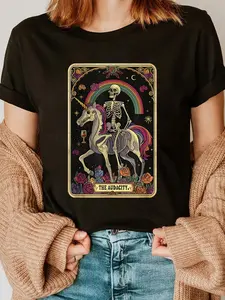 100% Cotton The Audacity Skeleton Tarot Card Graphic T-Shirt