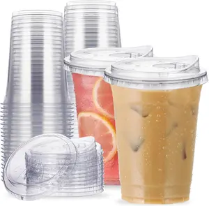 16 oz Clear Plastic Cups with Strawless-Sip-Lids, 25 Sets Disposable Cup Plastic Iced Coffee Cups, To Go Cup with Sip Through Lids for Smoothie, Milkshake, Cold Drinks for Party, Wedding, Event Collection