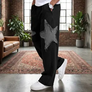 Mens Y2k Star Jeans High Waisted Hip Hop Streetwear Jeans Loose Baggy Embroidery Aesthetic Harajuku Denim Pants