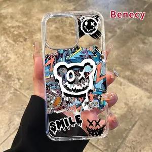 Clear Phone Case Compatible  iPhone 16 Pro Max 15 Plus 14 13 12 11 XR E XS Ghost Face Graffiti Magnetic Sunction Acrylic Drop-Resistant Protective Cover Gift for Girl