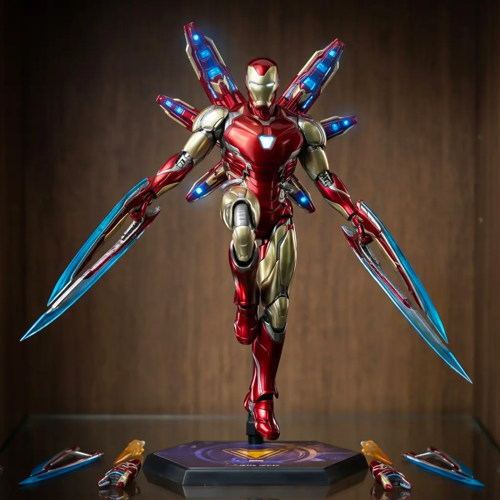 threezero Marvel Studios The Infinity Saga DLX Iron Man Mark 85 6.9-Inch Die-Cast Poseable Figure, LED Light-Up Collectible