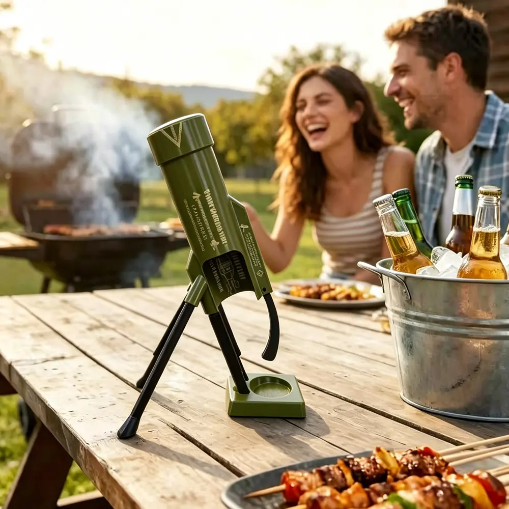 Green Automatic Beer Bottle Opener - Heavy-Duty Tactical Hands-Free Push-Down Cap Launcher, Novelty Desk Bar Accessory for Home Parties (Home & Festive Party Supply Gift)
