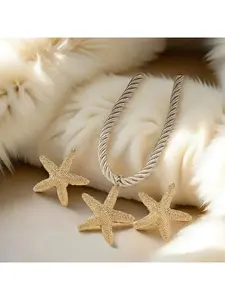 3Pcs Starfish Jewelry Set - Boho Gold Necklace & Earrings, Perfect for Beach, Festival & Party Wear
