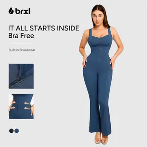 Brxl  By Popilush Shapewear Jumpsuit - Faux Denim Jumpsuit For Women Built In Shapewear Tummy Control Jean Romper Full Bodysuits#Summervibes