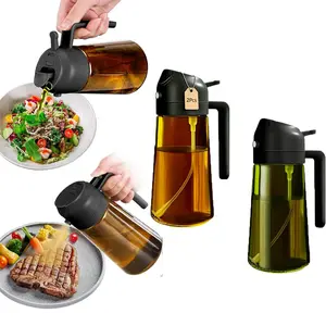 2Pcs 470Ml Dark Brown Cooking Oil Spray Bottles With Stickers, Sun-Shielding And Anti-Evaporation, 2-In-1 Olive Oil Dispenser Bottles, Suitable For Kitchen Gadgets, Air Fryers, Salads, Frying, And Barbecue.