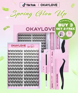 OKAYLOVE Wispy Lash Clusters Kit, 10-16MM Vivi Cluster Lashes with Long-lasting Lash Bond and Seal, Tweezers and Remover for DIY Lashes at Home for Natural Makeup Girl Gift