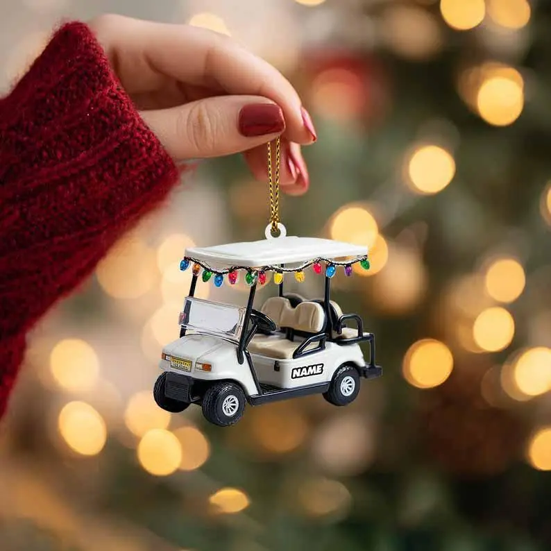 Custom Name Golf Cart Ornament, Funny Christmas Tree Decoration, Golf Lover Holiday Gift, Personalized Acrylic Keepsake