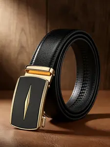 1 Piece Men's and Women's Casual Belt, Gold-Decorated Alloy Automatic Buckle, 1.38in/3.5cm Wide Strap Solid Color Ratcheting Belt, Adjustable Length, Plain Simple Denim Accessory Belt, Perfect as a Father's or Husband's Holiday Gift.