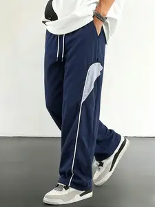 Men’s summer straight-leg striped pants — trendy high-street/street style casual loose long pants for fitness and running