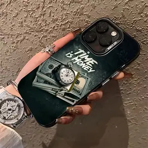 Luxury Time Is Money Printed Phone Case for iPhone 17 16 15 14 13 12 11 PRO MAX PLUS, AIR and iPhone XR XS MAX 7 8Plus 16E SE, Anti-drop Matte Back Cover, Unique Personalized Pattern Design, Ideal Gift for Festivals