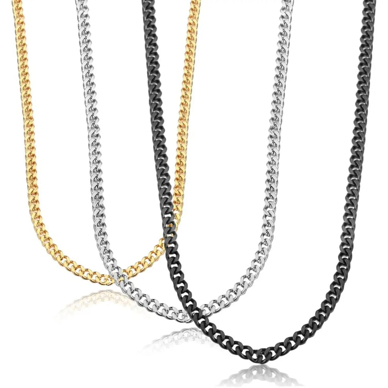MILACOALTO Cuban Link Chain - 316L Stainless Steel, 3.5mm Hypoallergenic Metal Coated Necklace for Men, Multi-Size 16/18/20/22/24/26/28/30in, Non-Tarnish Black/Silver/Gold Tones, Long Everyday Wear Accessory