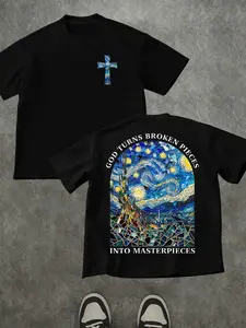 Vangogh-Inspired Christian Clothing, Short-Sleeve Fitted Graphic Tee, Church Faith Theme Gift, Daily Wear, H-Type Silhouette