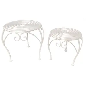 Santa's Workshop Round Plant Stands, Antique White, Set of 2