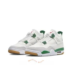 White and Green Suede-Mesh Mid-Top Basketball Shoes