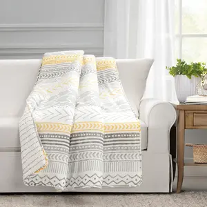 Lush Decor Hygge Geo Throw - Lightweight Cozy Reversible Blanket with Geometric & Pin Stripe Patterns, 100% Cotton, OEKO-TEX Certified, 60"x50"