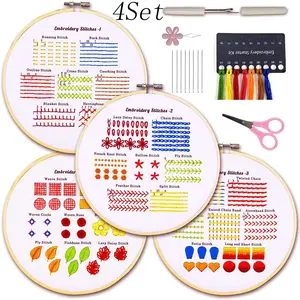 4 Set Colorful Embroidery Stitches Practice Kit,Embroidery Kit for Beginners,Hand Embroidery Kit,Beginner Embroidery Kit for Adults,DIY Art Kit,for Travel and Daily Life
