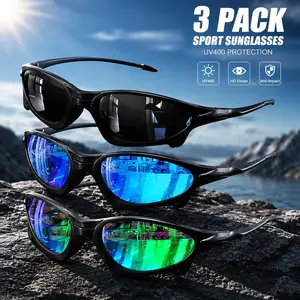 3-Pack Y2K Futuristic Wraparound Sunglasses for Women and Men, Colorful Polarized UV400 Lightweight Mirror Finish Shield Shades for Cycling and Outdoor Sports