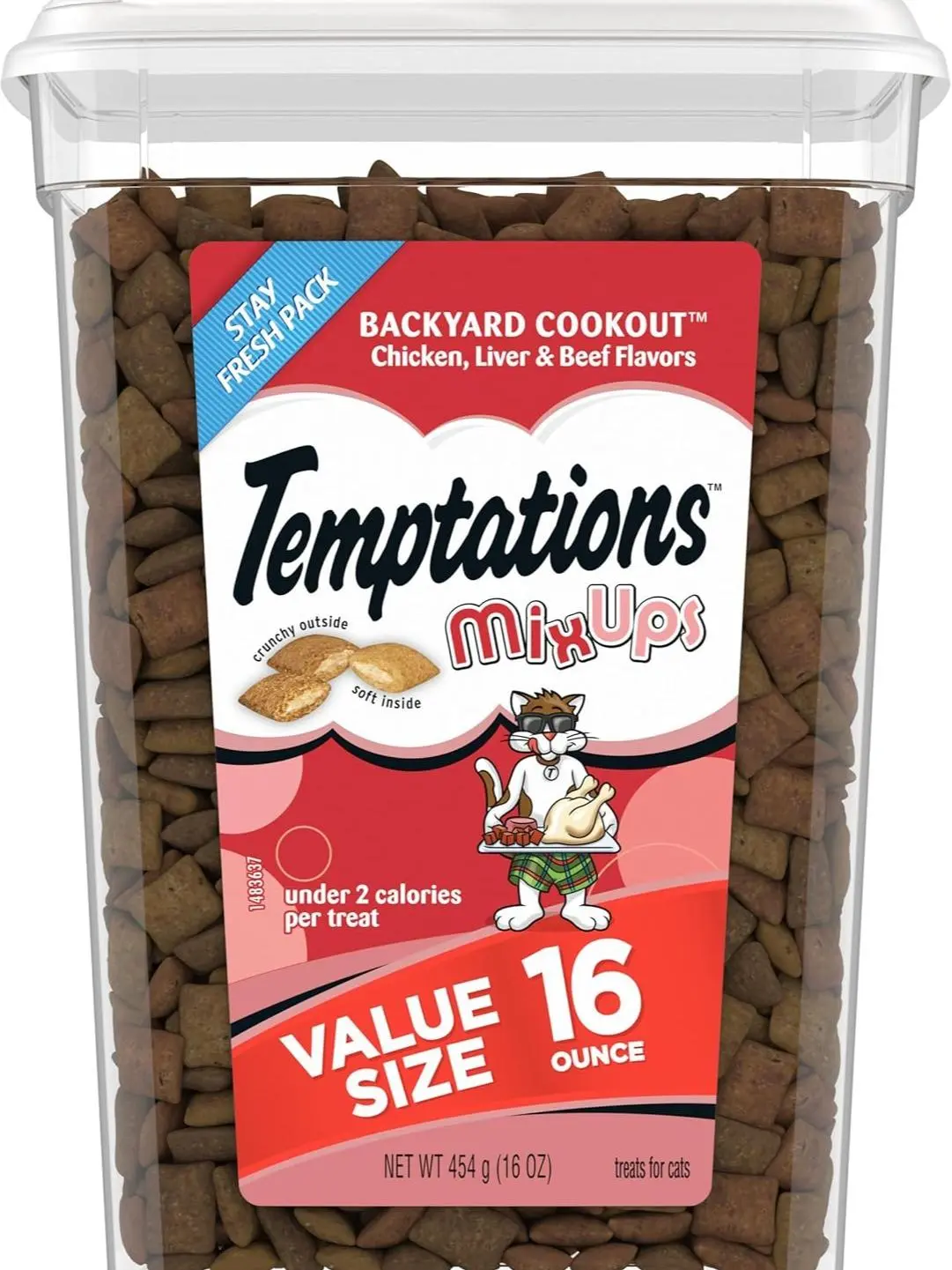 Temptations MixUps Backyard Cookout Cat Treats Crunchy Outside Soft Center Flavor Blend 16oz Tub Snack Reward