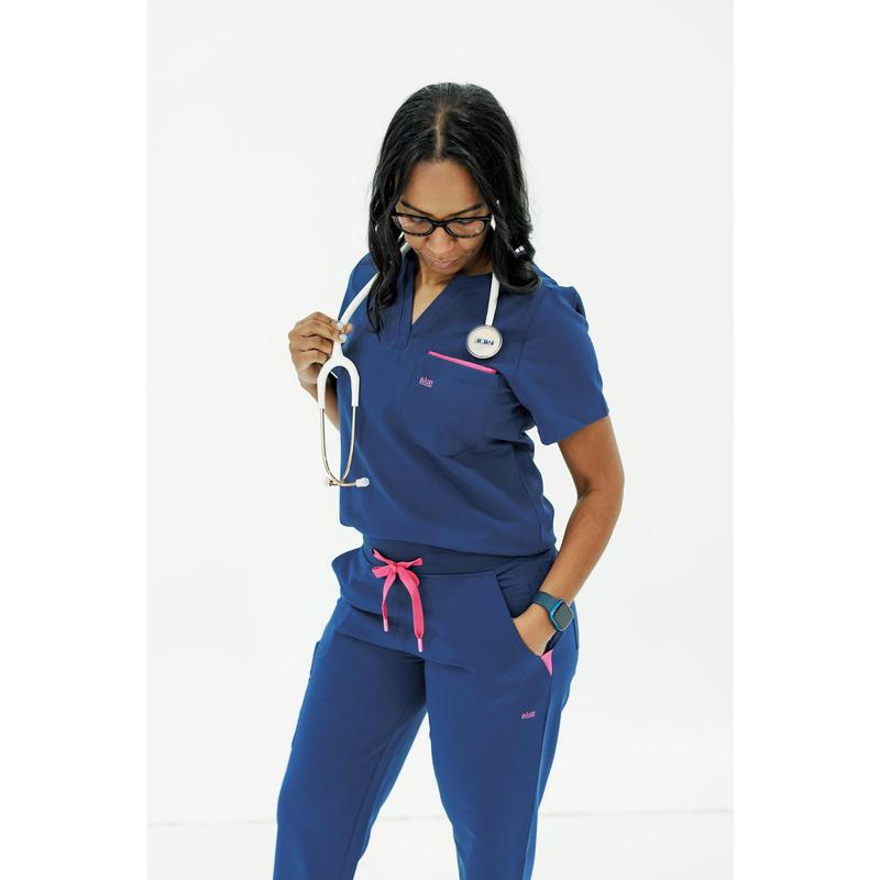 Women V-Neck Scrub Top (Navy)