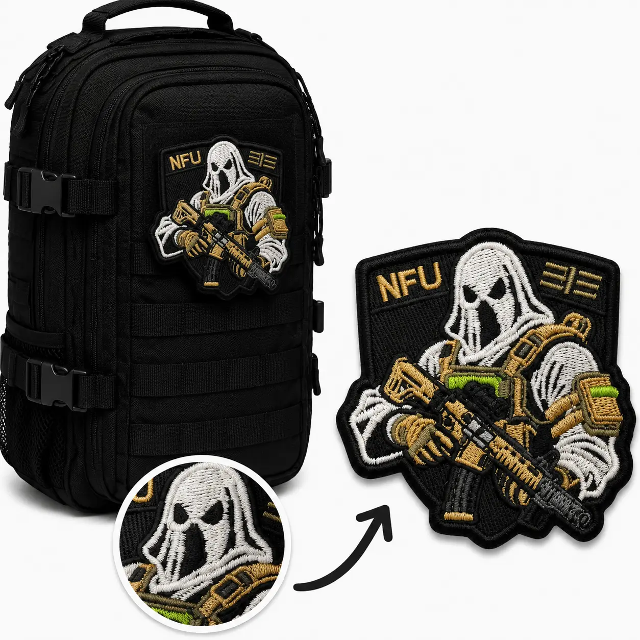 Grim Reaper Embroidered Tactical Morale Patch with Hook and Loop Backing, Punk Logo Patch for Backpacks Jackets Vests Hats and Outdoor Gear