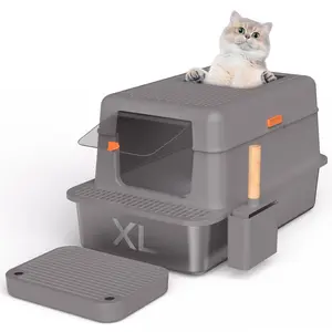 Stainless Steel Litter Box With Lid, Extra Large Cat Litter Box XL,Top Entry & High Sided & Enclosed Litter Box with Scoop and Filter Pedal for Kitty, Big Cats, Anti-Leakage, Easy Cleaning, Non-Sticky