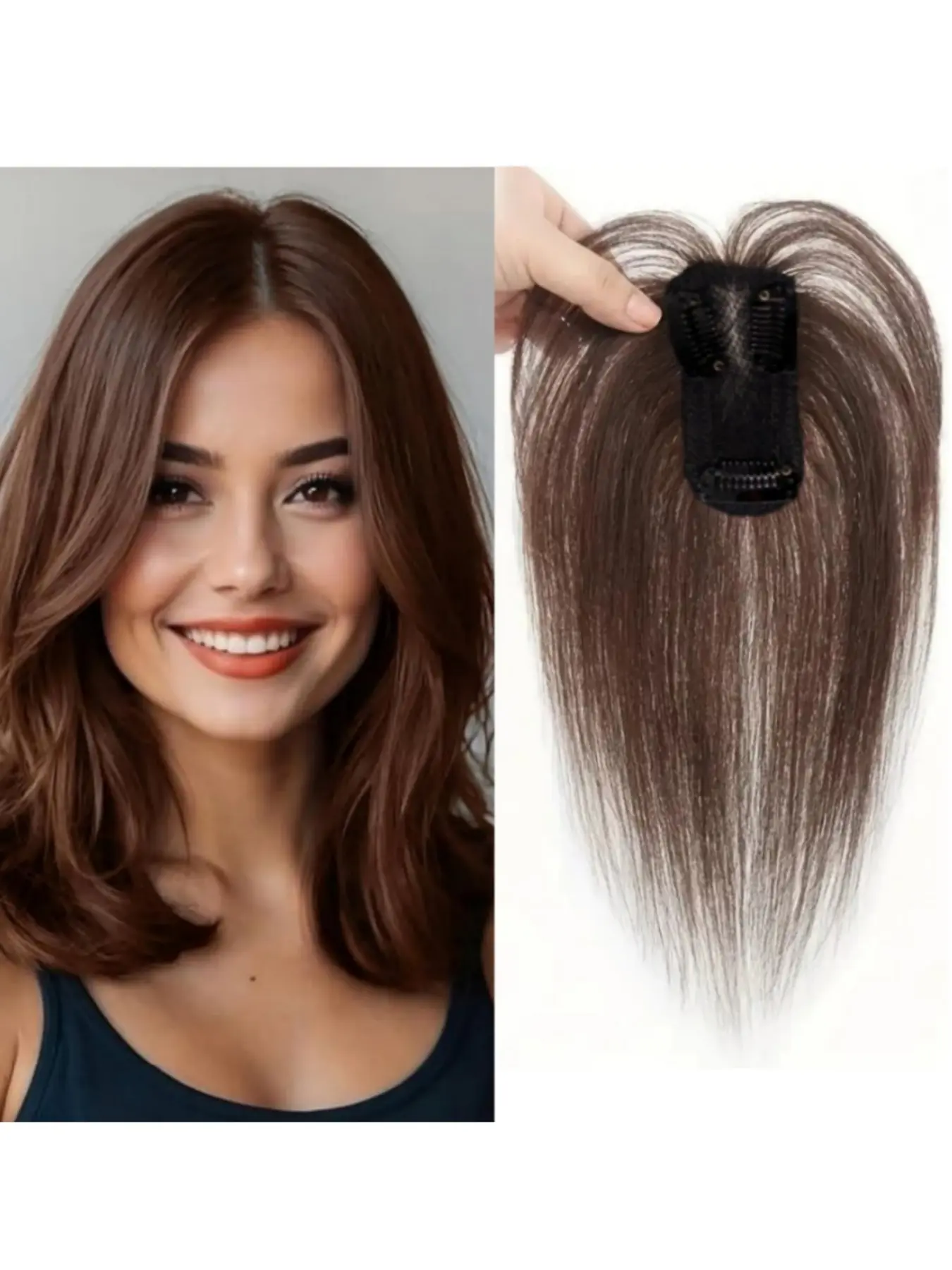 Women's Human Hair Topper Wig, Density Enhancer, Straight Hairpiece, Bald Spots, Thinning Hair, Easy to Style & Maintain, Hair Topper Clip, Invisible Hair Toppers