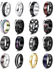 Stainless Steel Fidget Ring, Stacking Rings, Stress Anxiety Relief Ring, Fashionable Ring for Women & Men, Elegant Casual Ring, Trendy All-match & Exquisite Jewelry for Birthday Gift, Stacking Ring Set