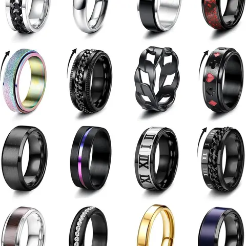 Stainless Steel Fidget Ring, Stacking Rings, Stackable Rings, Metal Rings, Stress Anxiety Relief Ring, Anti Anxiety Jewelry, Ring for Women & Men, Casual Ring, Trendy All-match & Exquisite Jewelry for Birthday Gift, Stacking Ring Set
