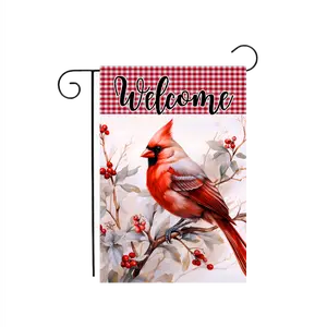 "Welcome" Cardinal Winter Garden Flag 12.5”x18"