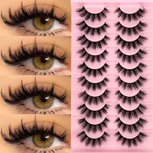 10 Pairs Luxury Lightweight Fluffy Cat Eye False Lashes, Natural Striped Design, D Curl, Ideal for Stage, Wedding, Outdoor, Work, Music Parties
