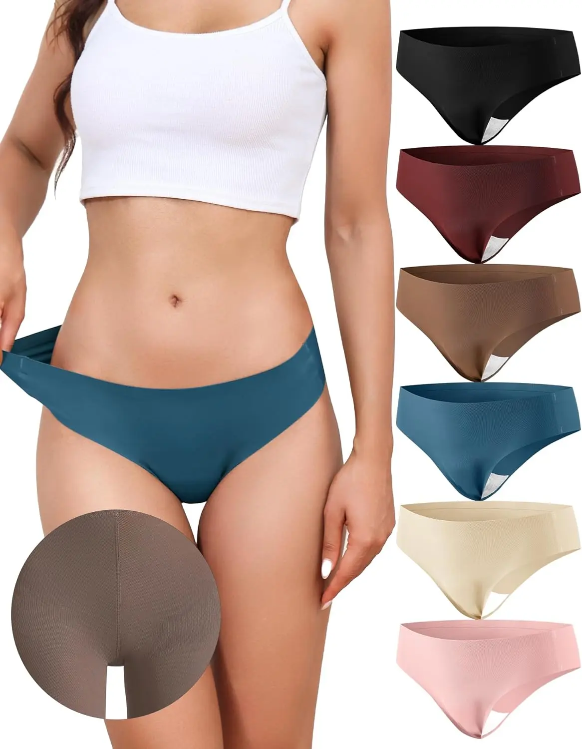 Seamless Thongs for Women Invisible No Show Camel Proof Underwear with Built-In 3D Concealer Pad, 360° Seamless Sweat-Wicking G-String Panties for Leggings, Workout & All-Day Comfort LEVAO